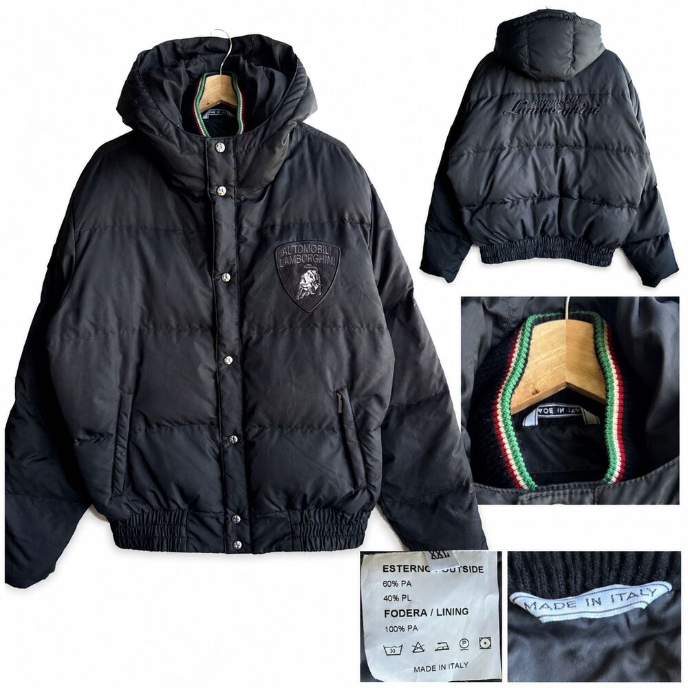 Automobili Lamborghini Men’s Black Down Thick Puffer Jacket Genuine Size 2XL